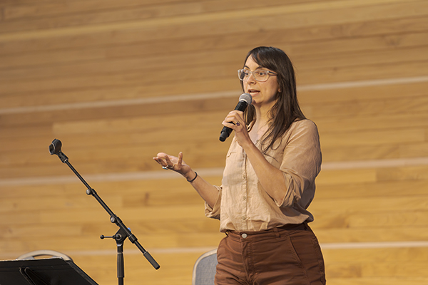 Kendra Mylnechuk Potter at a presentation of State of Mind at the Montana Healthcare Foundation Symposium in Bozeman. Photo by Bright Side Photo and Video.