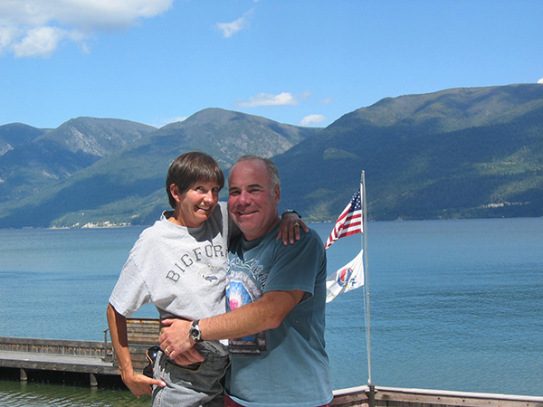 Meg and Stew Weis at their cabin on Finley Point at Flathead Lake circa 2018.