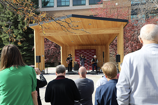 Musicians perform during the grand opening of the new stage at the College of Business.