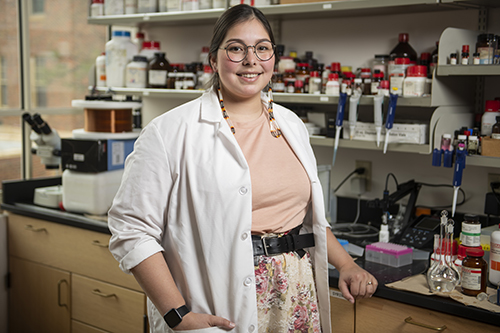 A member of the Standing Rock Lakota Sioux tribe and native of Rochester, Minnesota, Sierra Paske said she chose to attend UM because of the one-on-one attention Department of Chemistry students receive and the vibrant group of Native American students on campus.